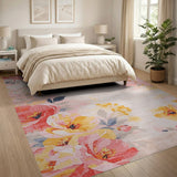 Blush Pink Sunny Yellow Peony Floral Rug