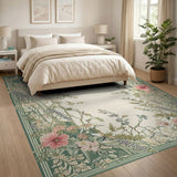 Green Border Pink Hibiscus Floral Area Rug