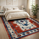 Distressed Red Southwestern Geometric Area Rug