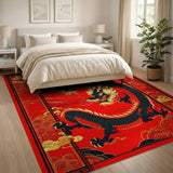 Majestic Black Dragon Red Area Rug