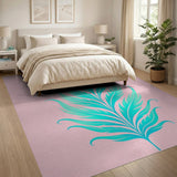 Swirling Teal Fern Leaf Area Rug