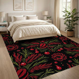 Red Holly Berry Fern Pattern Area Rug