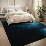 Layered Blue Teal Geometric Area Rug