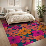 Multi-color and Patterns Vibrant Hibiscus Floral Washable Area Rug