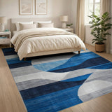Geometric Modern Abstract Blue Wave Geometric Area Rug