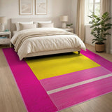 Vibrant Pink Framed Yellow Geometric Area Rug