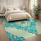Teal Mandala Floral Floral Vintage Area Rug
