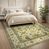 Ivory Persian Floral Area Rug with Navy Accents