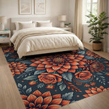 Vibrant Orange Dahlia Rose Floral Rug