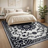 Black and White Traditional Persian Black White Persian Mandala Area Rug