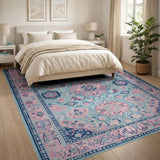 Blue and Teal Teal Pink Persian Area Rug