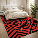 Bold Red Maze Geometric Area Rug with Playful Bows