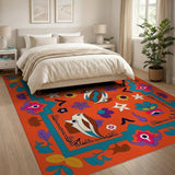 Vibrant Orange Hummingbird Floral Area Rug