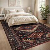 Heritage Tribal Geometric Area Rug Black Red Navy