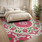 Vibrant Red Floral Medallion Area Rug