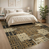 Geometric Modern Brown Tan Woven Geometric Area Rug