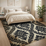 Distressed Black Damask Vintage Area Rug