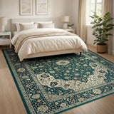 Teal Traditional Persian Floral Area Rug