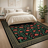 Moonlit Red Poppy Mushroom Floral Rug