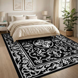Ornate Black White Floral Persian Rug