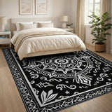 Ornate Traditional Persian Ornate Black White Mandala Persian Rug