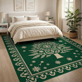 Ornate Green Christmas Tree Papercut Area Rug