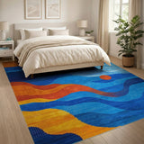 Vibrant Abstract Wave Area Rug in Blue Orange
