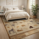 Brown Tan Savanna Safari Animals Rug