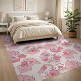 Romantic Pink Rose Heart Floral Area Rug