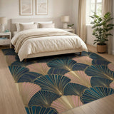 Teal Gold Fan Geometric Area Rug