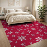 Festive White Snowflake Red Area Rug