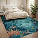 Teal Underwater Coral Reef Sea Life Rug