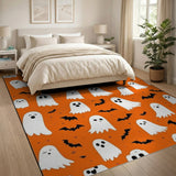 Whimsical Ghosts Bats Orange Halloween Rug