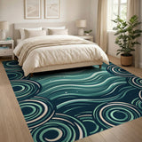 Teal Circles Waves Geometric Area Rug