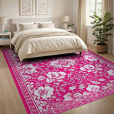 Floral Vintage Vibrant Pink Floral Area Rug