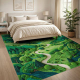 Lush Green Mountain Valley Area Rug