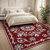 Elegant Red Persian Floral Snowflake Rug