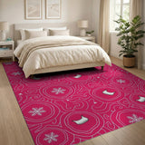 Whimsical Pink Snowflakes Goats Cartoon Area Rug