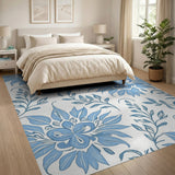 Blue Peony Floral Area Rug