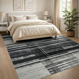 Black and White Distressed Black White Grid Area Rug