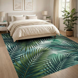 Green Teal Green Palm Frond Area Rug