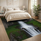 Lush Forest Waterfall Canyon Area Rug
