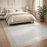 Beige Floral Border White Area Rug