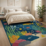 Whimsical Underwater Fish Kids Area Rug