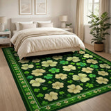 Floral Vintage Green Emerald Shamrock Clover Area Rug