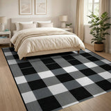 Rustic Farmhouse Black White Buffalo Plaid Area Rug