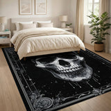 Black and White Ornate Gothic Skull Area Rug