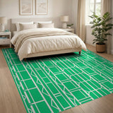 Vibrant Green Geometric Grid Geometric Modern Area Rug