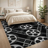 Black White Film Reel Geometric Area Rug