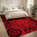 Red Bold Red Tribal Swirl Area Rug